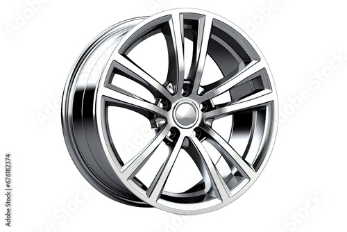 New shiny automotive wheel on light alloy disc isolated on white background photo