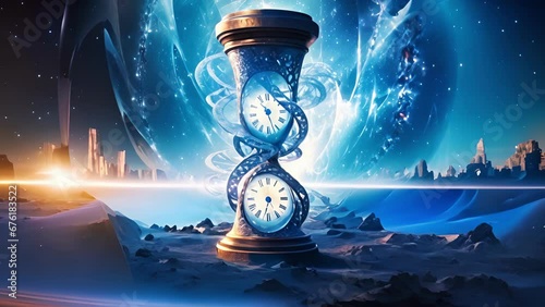 An infinite abyss opens in the clouds above a whirlpool of time and space that leads to an unknown plane the timeless hourglass at its center pouring frozen diamonds that slow the flow photo