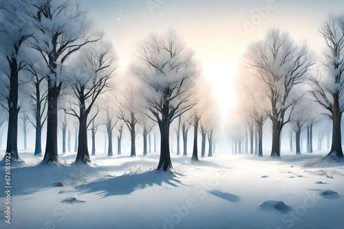 trees standing in the snow in a group