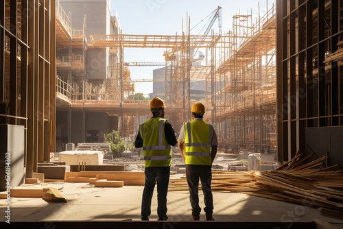 An architect is closely inspecting the construction work that is currently in progress to ensure minimal issues occur after the construction is completed. Generative AI.