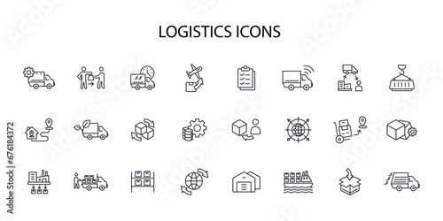 Logistics icon set.vector.Editable stroke.linear style sign for use web design,logo.Symbol illustration.