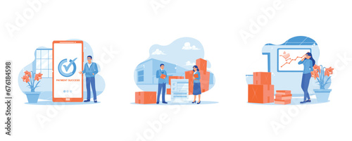 Make online payments. I am confirming orders and customer addresses. Promote business products at home. Order Confirmation concept. Set Trend Modern vector flat illustration