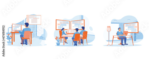  Software developer concept. Software development company. Develop programming and coding. set trend modern vector flat illustration