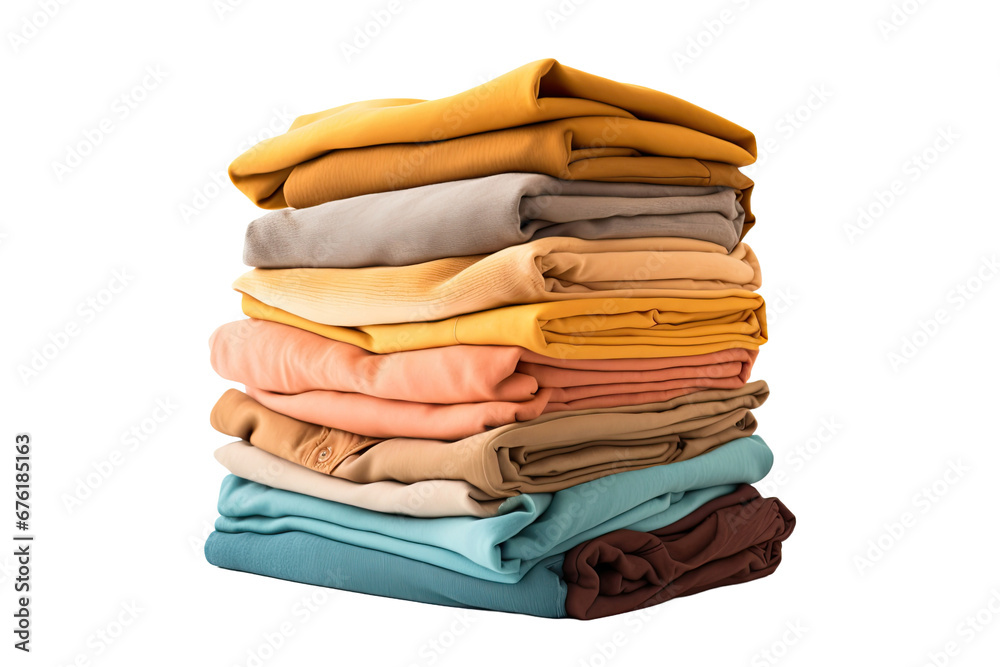 Vertical shot of a stack of folded clothes. Isolated on a white background Vertical shot of a stack of folded clothes. Isolated on a white background