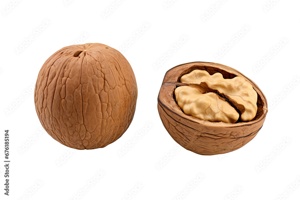 Walnut and a cracked walnut isolated on the white background Walnut and a cracked walnut isolated on the white background