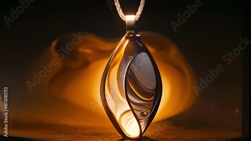 A delicate pendant of spellencased glass that glows with a warm comforting light when worn on a chain or bracelet.