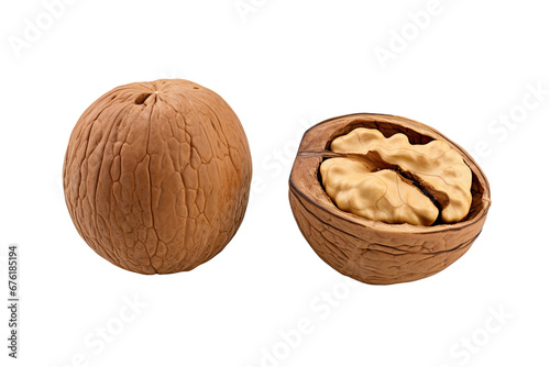 Walnut and a cracked walnut isolated on the white background
