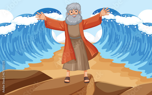 Moses Parting the Sea: A Vector Cartoon Illustration