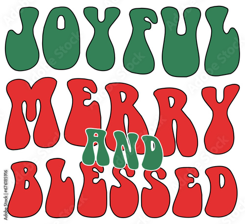 Joyful Merry and Blessed, Christmas Retro SVG Design