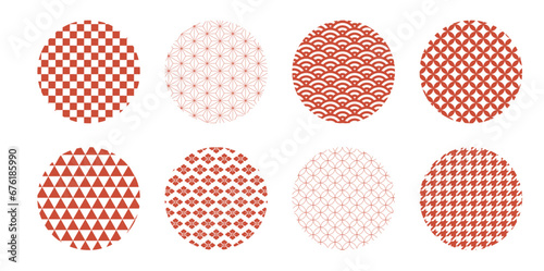 円に描いた和柄の背景素材　赤色