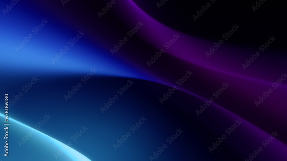 Illustration of a dark blue purple background with 3D illuminated shapes with effects