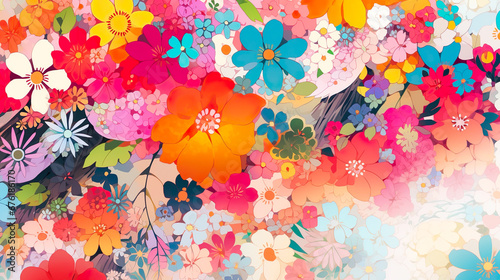 カラフルな花柄のイラスト背景