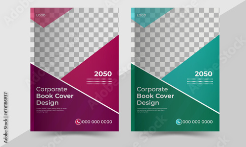 collection of modern graphic design book cover layout template with geometric graphic elements and space for photo background in A4 size.