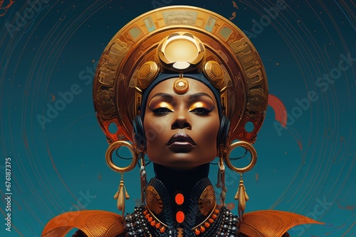 Portrait of Afrofuturistic Queen  