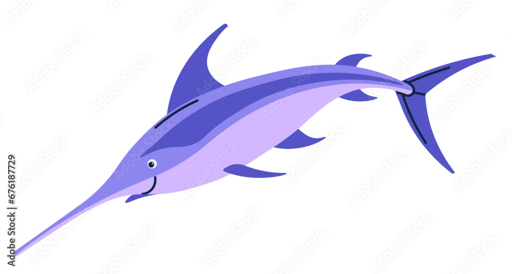 Obraz premium Fish of ocea or sea, swordfish smiling personage