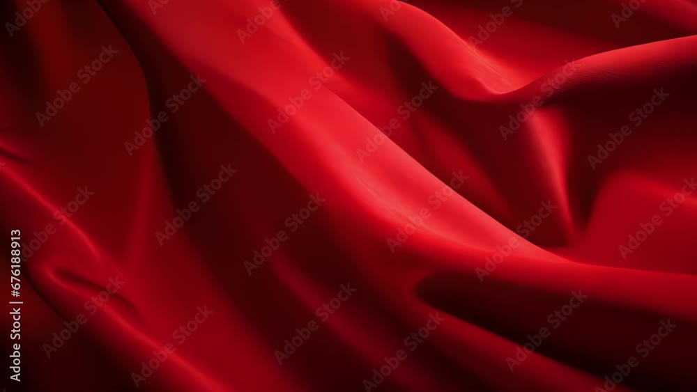 A soft, velvetlike ruby fabric, dd over a surface. The rich, deep shade of red seems to change in tone depending on the angle and lighting. Each stroke of a hand leaves a temporary imprint,