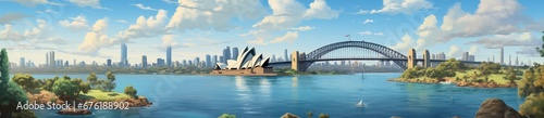 Bridge of Sydney Australia, landscape cartoon style photo