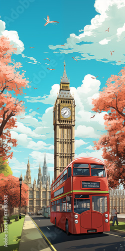 london bus cartoon style