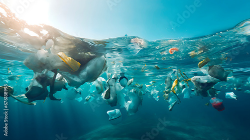 pollution of the environment of ocean by toxic and plastic waste, destruction of nature by people
