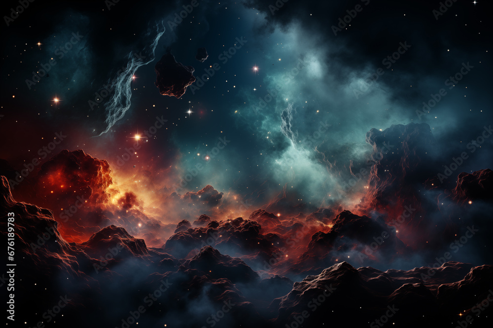 우주 공간 속 초신성 성운 갤럭시 빛나는 별들 판타지 우주 먼지 2