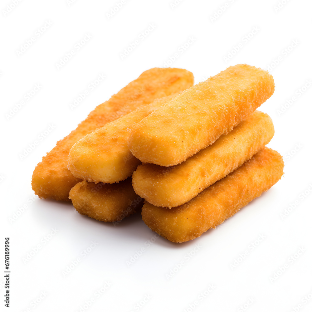 Fish sticks isolated on a white background. Generative ai. Fish sticks isolated on a white background. Generative ai.