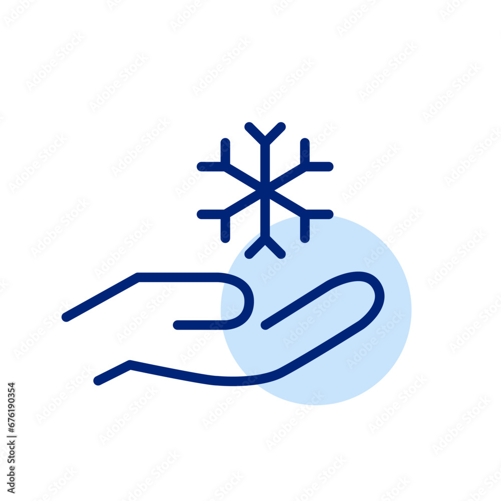 Obraz premium Hand holding a snowflake. Winter holidays and Christmas symbols. Pixel perfect, editable stroke icon