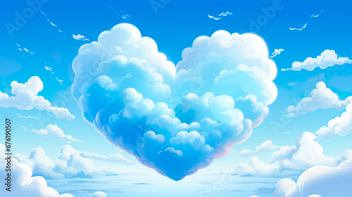 青空にハート型の雲のアニメ風イラスト
