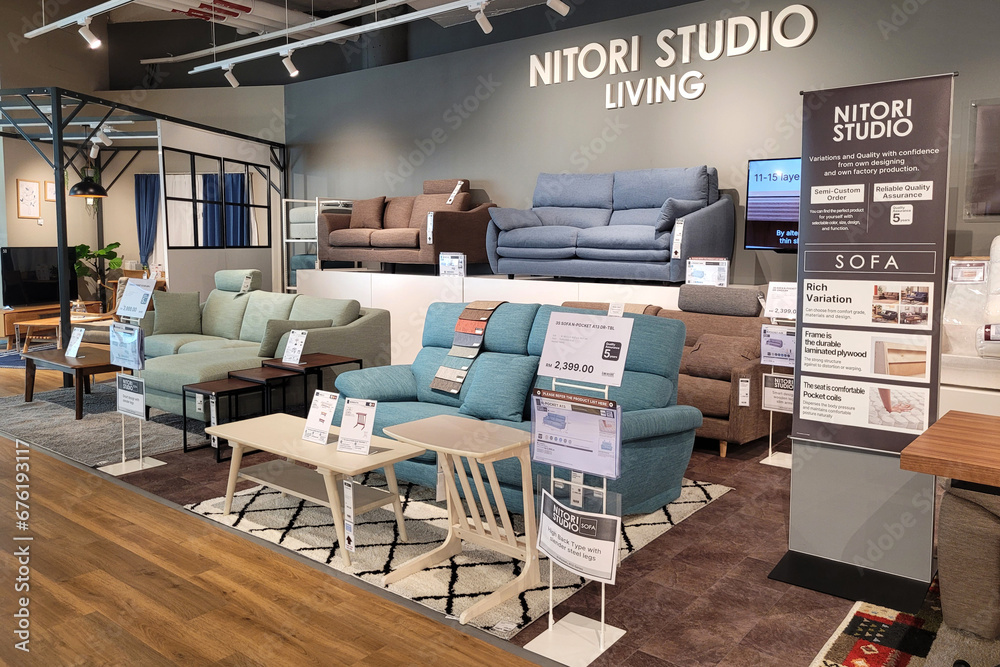 Penang, Malaysia 28 Sep 2023 Modern interior view of Nitori store