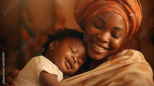 African women with her infant baby playing with baby
