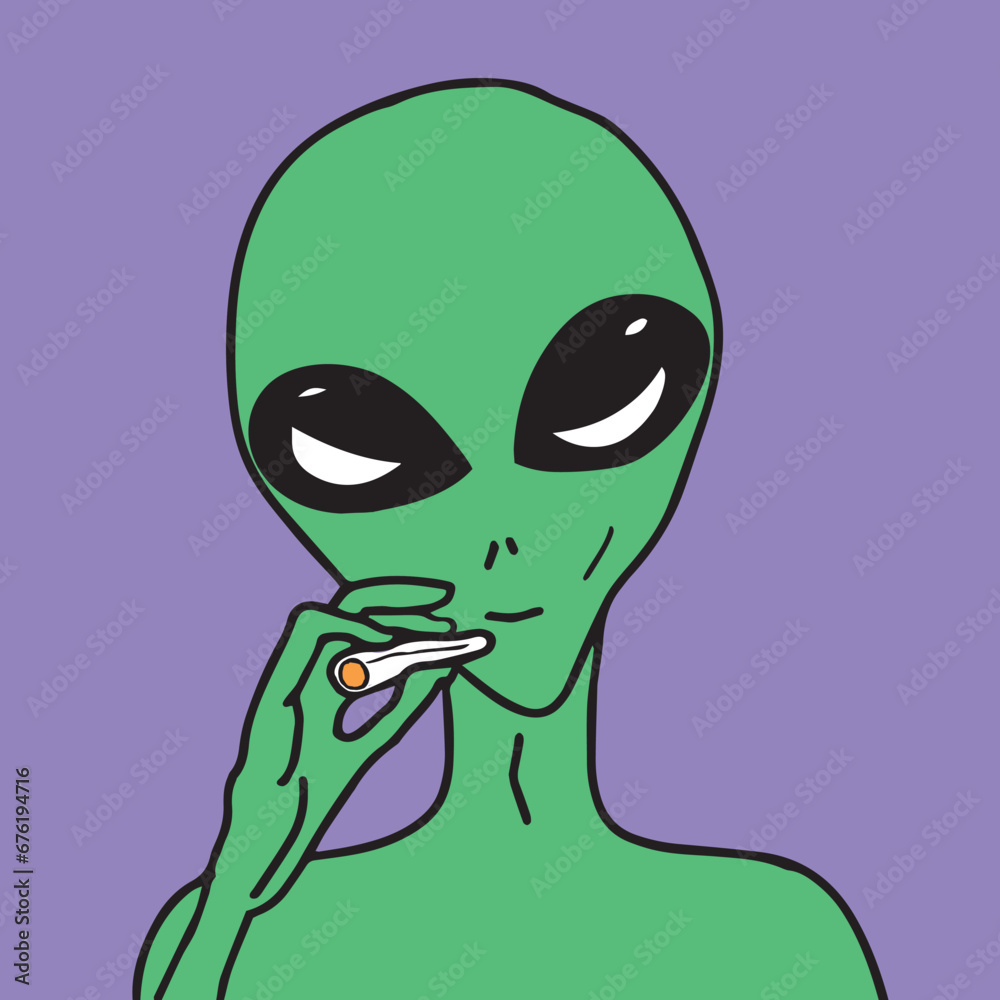 Smiling alien smoking a joint vector illustration