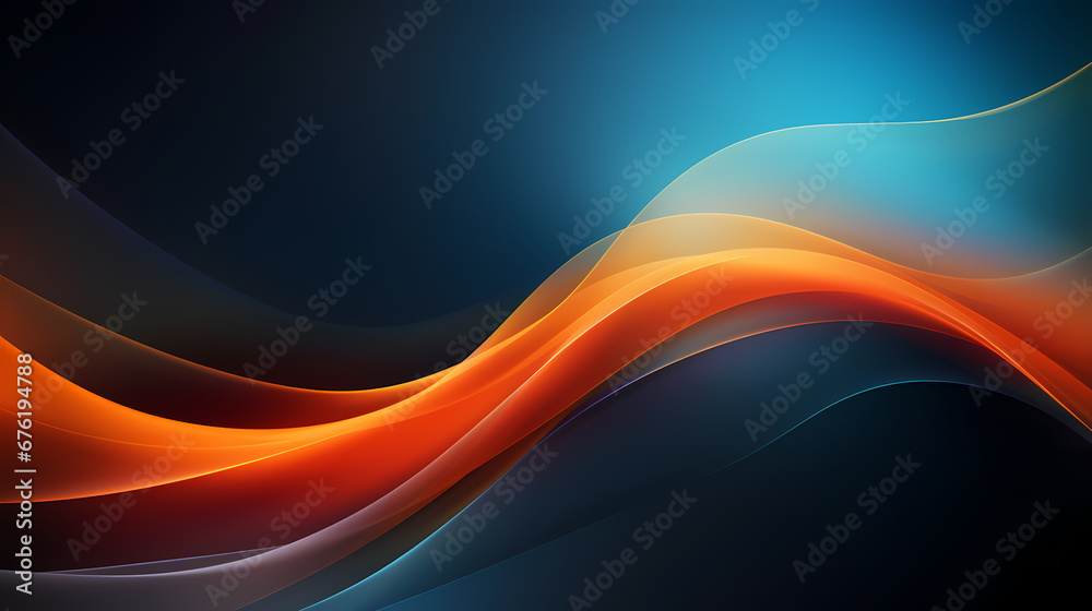 Obraz premium Dark blue, teal and orange particles gradient blurred vortex abstract poster web page PPT background