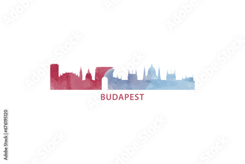 Budapest watercolor cityscape skyline city panorama vector flat modern logo  icon. Hungary emblem concept with landmarks and building silhouettes. Isolated graphic