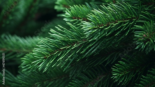 green branches of a pine tree close-up, short needles of a coniferous tree close-up on a green background, texture of needles of a Christmas tree close-up : Generative AI
