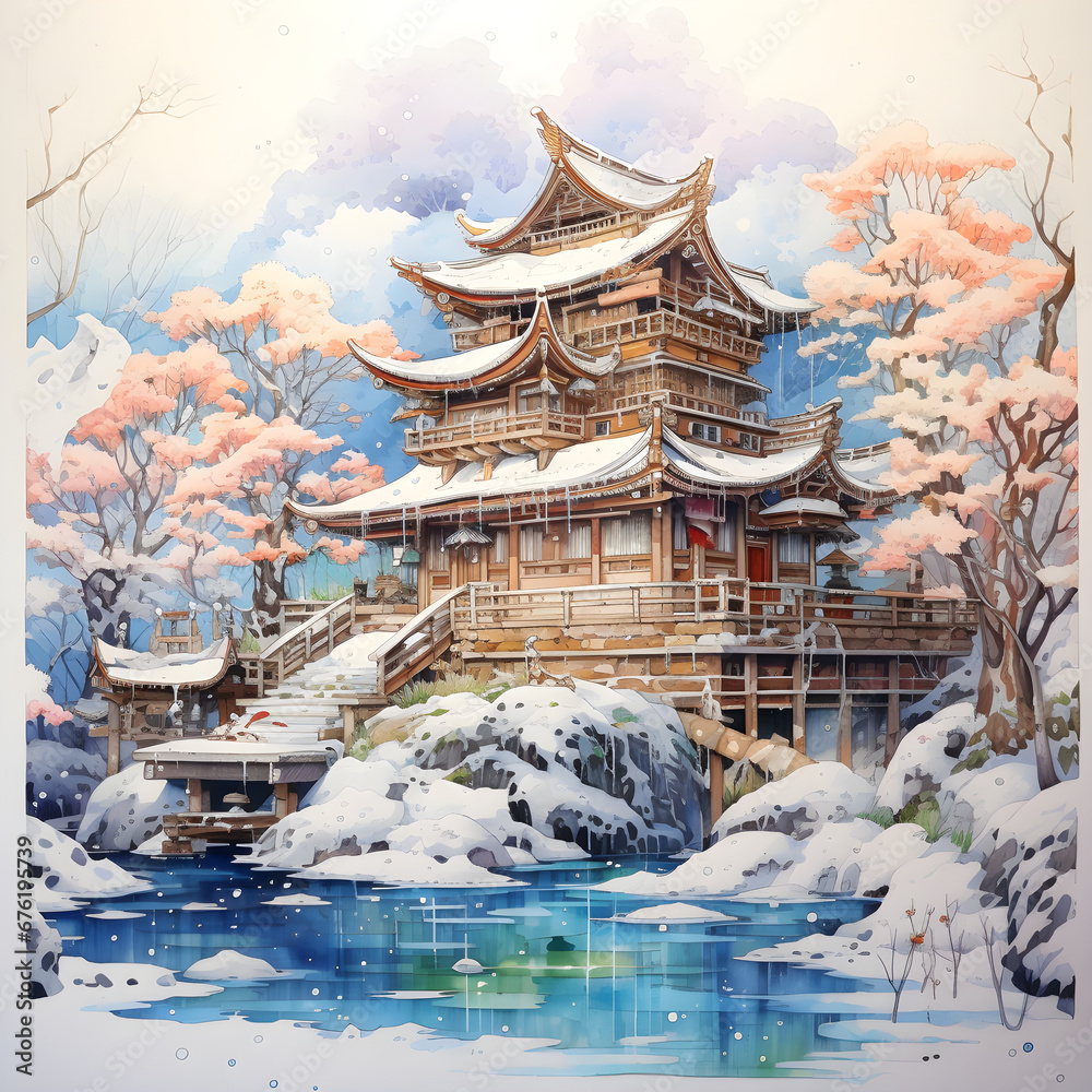 Japanese Palace in winter - Christmas Theme 