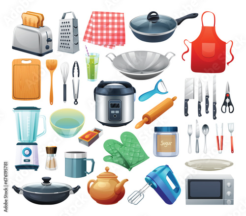 Set of kitchen utensils. Kitchenware collection, kitchen tools vector illustration isolated on white background