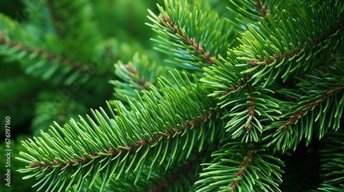 green branches of a pine tree close-up  short needles of a coniferous tree close-up on a green background  texture of needles of a Christmas tree close-up   Generative AI