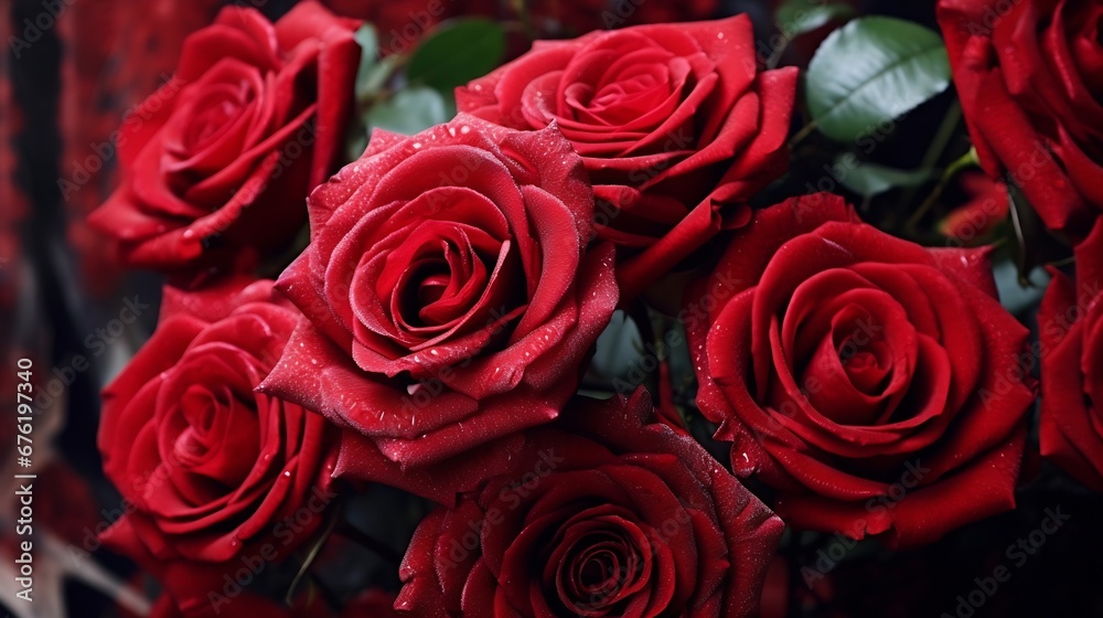 Red Roses close-up in garden : Generative AI Red Roses close-up in garden : Generative AI