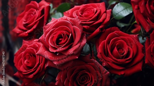 Red Roses close-up in garden   Generative AI