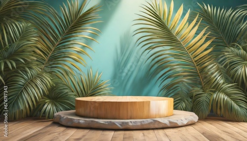 Paradise Podium  Tropical Leaves in Product Display Render