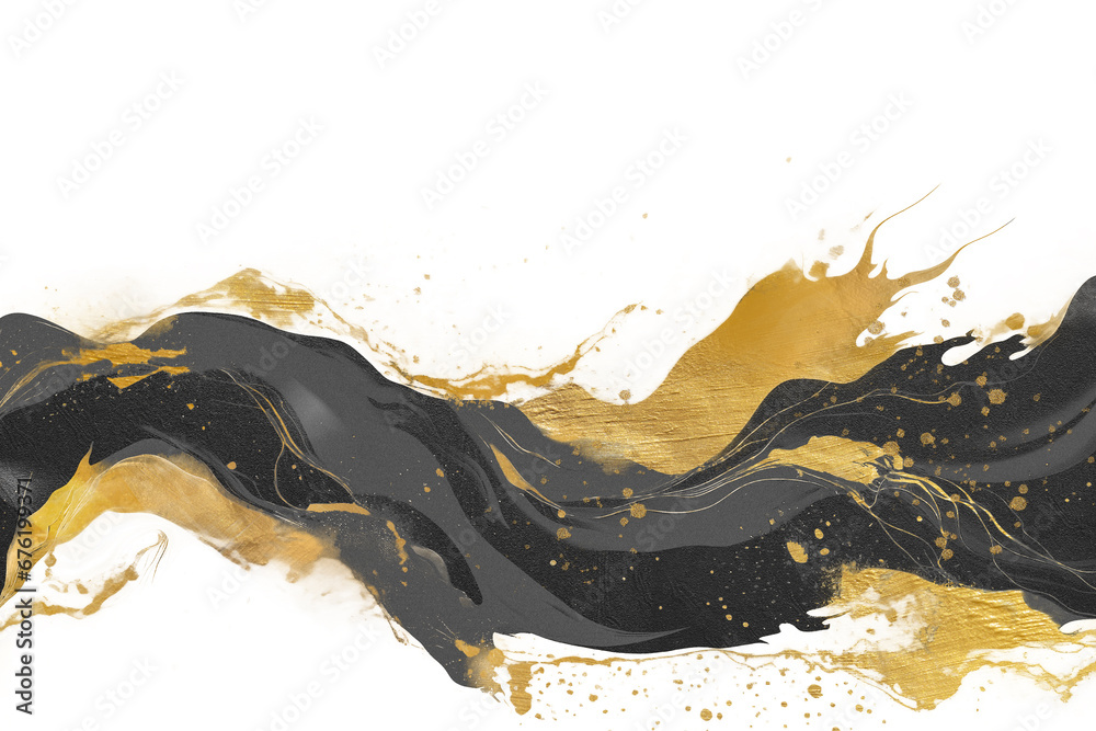 Obraz premium 日本やアジアのイメージ、優雅な金色と黒の筆のアート背景。