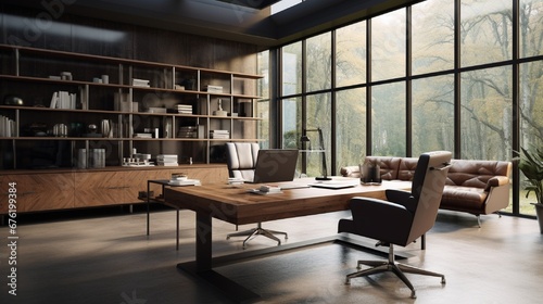 Director's office with large wooden table. Interior design © kashif 2158
