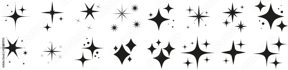 Twinkling stars. Sparkle star icons. Blink glitter and glowing icon.  - obrazy, fototapety, plakaty 
