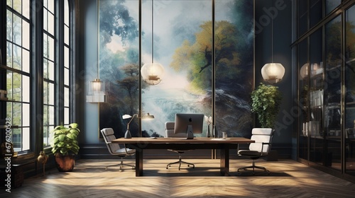 Elegant office interior . Mixed media