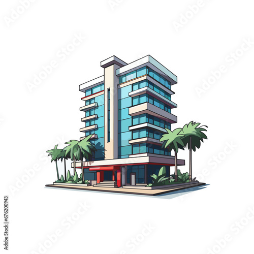 beach hotel building with palm tree