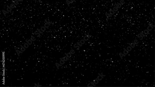 Falling Snow down On The Black Background. Snowstorm texture. Bokeh lights on black background  shot of flying snowflakes in the air