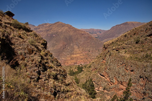 Scenic view of Sacred Valley from Pisac archaeological site, Peru