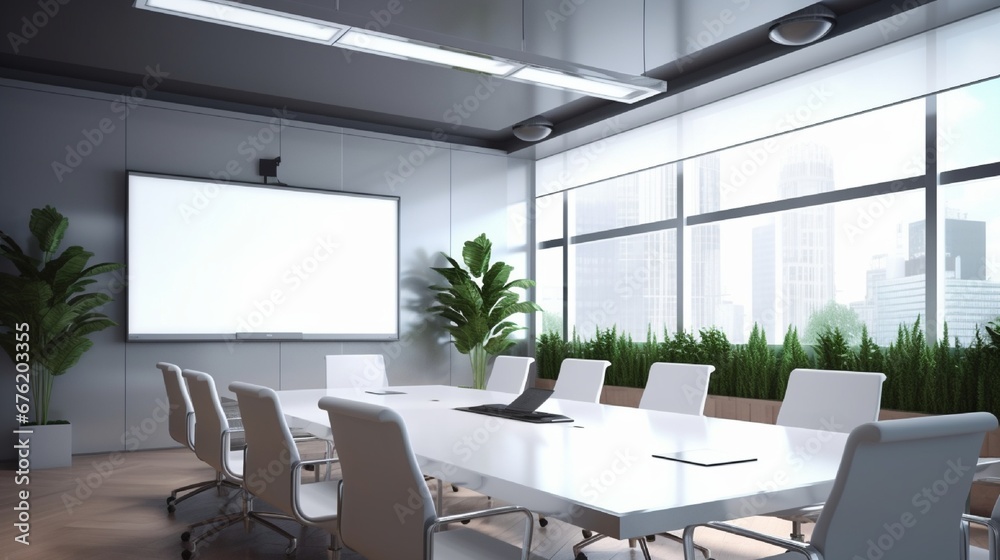 Interior conference room, meeting room, boardroom, Classroom, Office, with white projector board.