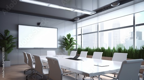 Interior conference room, meeting room, boardroom, Classroom, Office, with white projector board. © kashif 2158