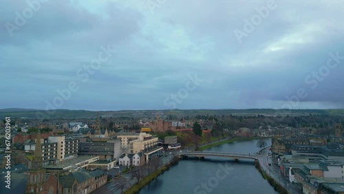 Flying high above the historic city of Inverness looking inland to the south  photo