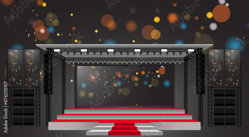 white stage and speaker with spotlight on the truss system in the night	